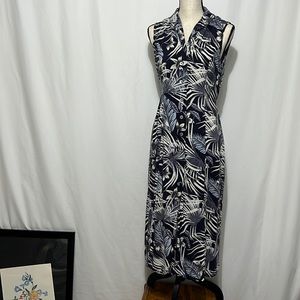 Scarlett Size 10 P Petite Vintage Tropical Blue Rayon Dress Button Up Maxi Dress